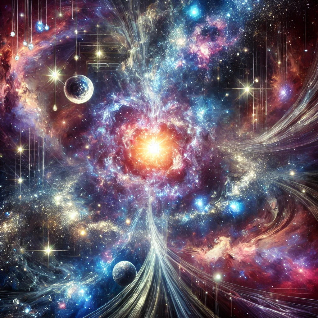 The Cosmic Construct: A vivid and dynamic depiction of cosmic chaos and order.